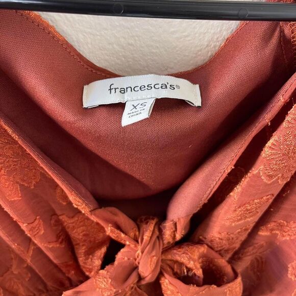 Women's Burnt Orange floral long sleeve blouse with tie front detail XS/S - Picture 4 of 7